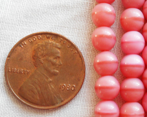 Lot of 50 6mm Czech glass druks, Opaque Coral Pink smooth round druk beads C92150 - Glorious Glass Beads