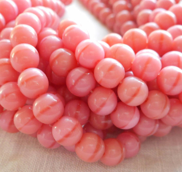 Lot of 50 6mm Czech glass druks, Opaque Coral Pink smooth round druk beads C92150 - Glorious Glass Beads