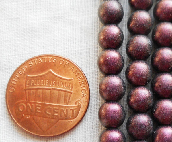 Lot of 50 6mm Czech glass druks, Polychrome Pink Olive smooth round druk beads 21150 - Glorious Glass Beads