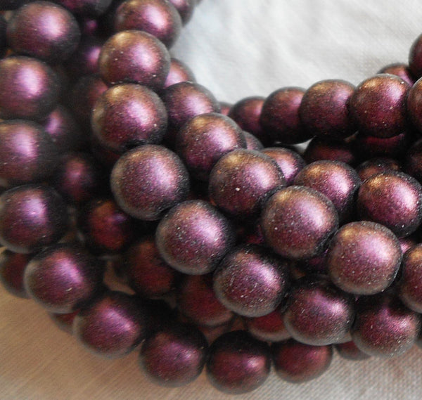Lot of 50 6mm Czech glass druks, Polychrome Pink Olive smooth round druk beads 21150 - Glorious Glass Beads