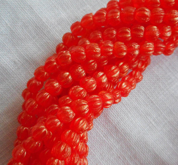 Lot of 100 3mm Sueded Gold Hyacinth Orange melon beads, Czech pressed glass beads C39410 - Glorious Glass Beads