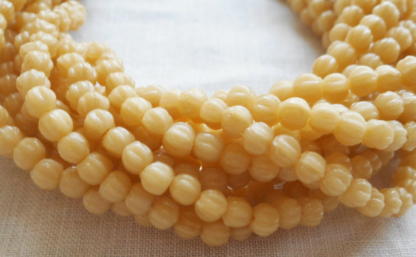 Lot of 100 3mm Antique Beige melon beads, neutral Czech pressed glass beads C93150 - Glorious Glass Beads
