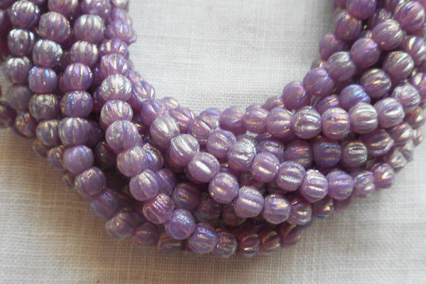 Lot of 100 3mm Lot of 100 Luster Iris Milky Amethyst melon beads, pressed opaque purple glass Czech beads, C63150 - Glorious Glass Beads