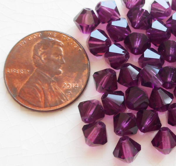 Lot of 24 6mm Amethyst Czech Preciosa Crystal bicone beads, faceted glass purple bicones C4801 - Glorious Glass Beads