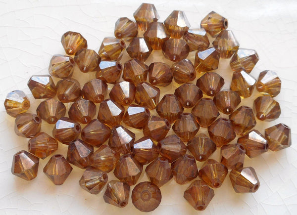 Lot of 24 6mm Lumi Brown Czech Preciosa Crystal bicone beads, faceted glass brown bicones C60101 - Glorious Glass Beads