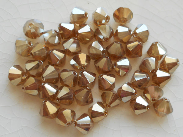 Lot of 24 6mm Light Golden Flare Gold Metallic Czech Preciosa Crystal bicone beads, faceted gold glass bicones C7801 - Glorious Glass Beads