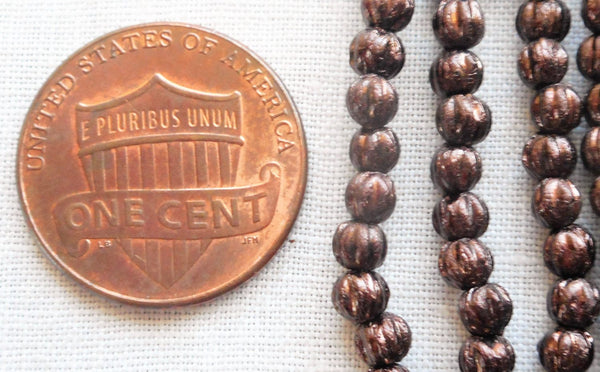 Lot of 100 3mm Dark Bronze Metallic Brown melon beads, Czech pressed glass beads C8550 - Glorious Glass Beads