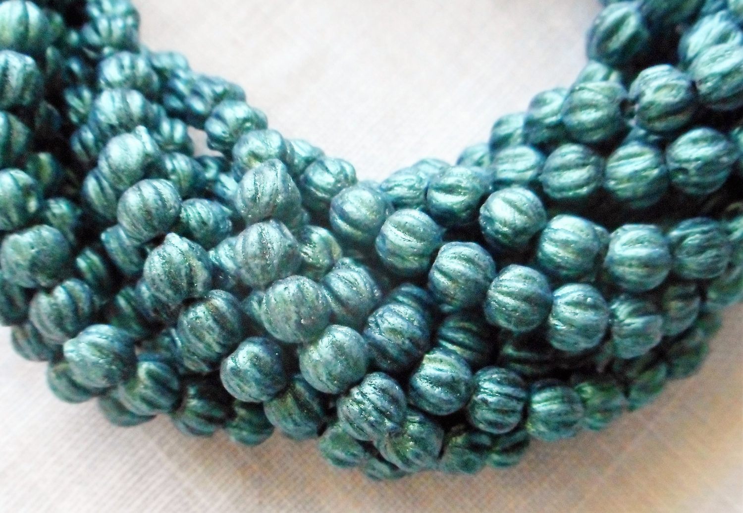 Lot of 100 3mm Light Green, Sueded, Suede Metallic Green melon beads, Czech pressed glass beads C05150 - Glorious Glass Beads