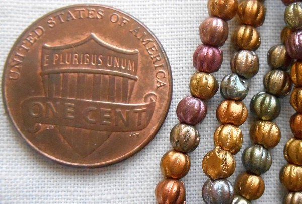 Lot of 100 3mm Matte Metallic Bronze Iris glass melon beads, Czech pressed glass beads C8550 - Glorious Glass Beads