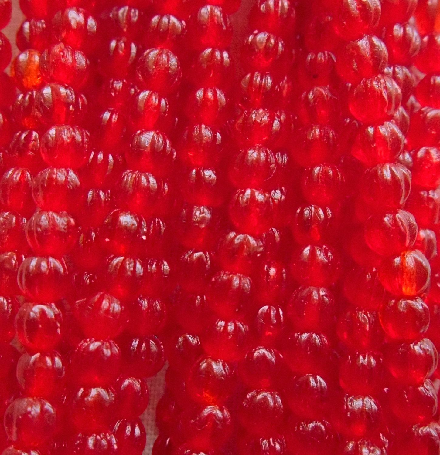 Fifty 3mm Translucent Siam Ruby Red melon beads, Czech pressed glass beads C1650 - Glorious Glass Beads