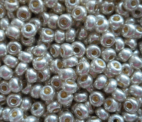 Pkg 24 grams size 6/0 Shiny Metallic Silver Czech glass seed beads , Preciosa Rocaille 4mm spacer beads, large, big hole C8524 - Glorious Glass Beads
