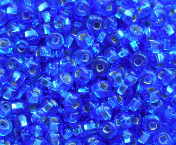 Pkg 24 grams Sapphire Blue silver lined Czech 6/0 large glass seed beads, size 6 Preciosa Rocaille 4mm spacer beads, large, big hole C1524