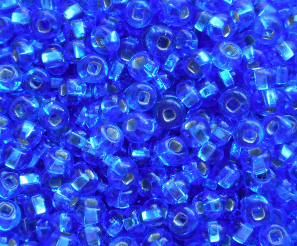 Pkg 24 grams Sapphire Blue silver lined Czech 6/0 large glass seed beads, size 6 Preciosa Rocaille 4mm spacer beads, large, big hole C1524 - Glorious Glass Beads