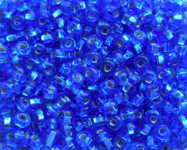 Pkg 24 grams Sapphire Blue silver lined Czech 6/0 large glass seed beads, size 6 Preciosa Rocaille 4mm spacer beads, large, big hole C1524 - Glorious Glass Beads