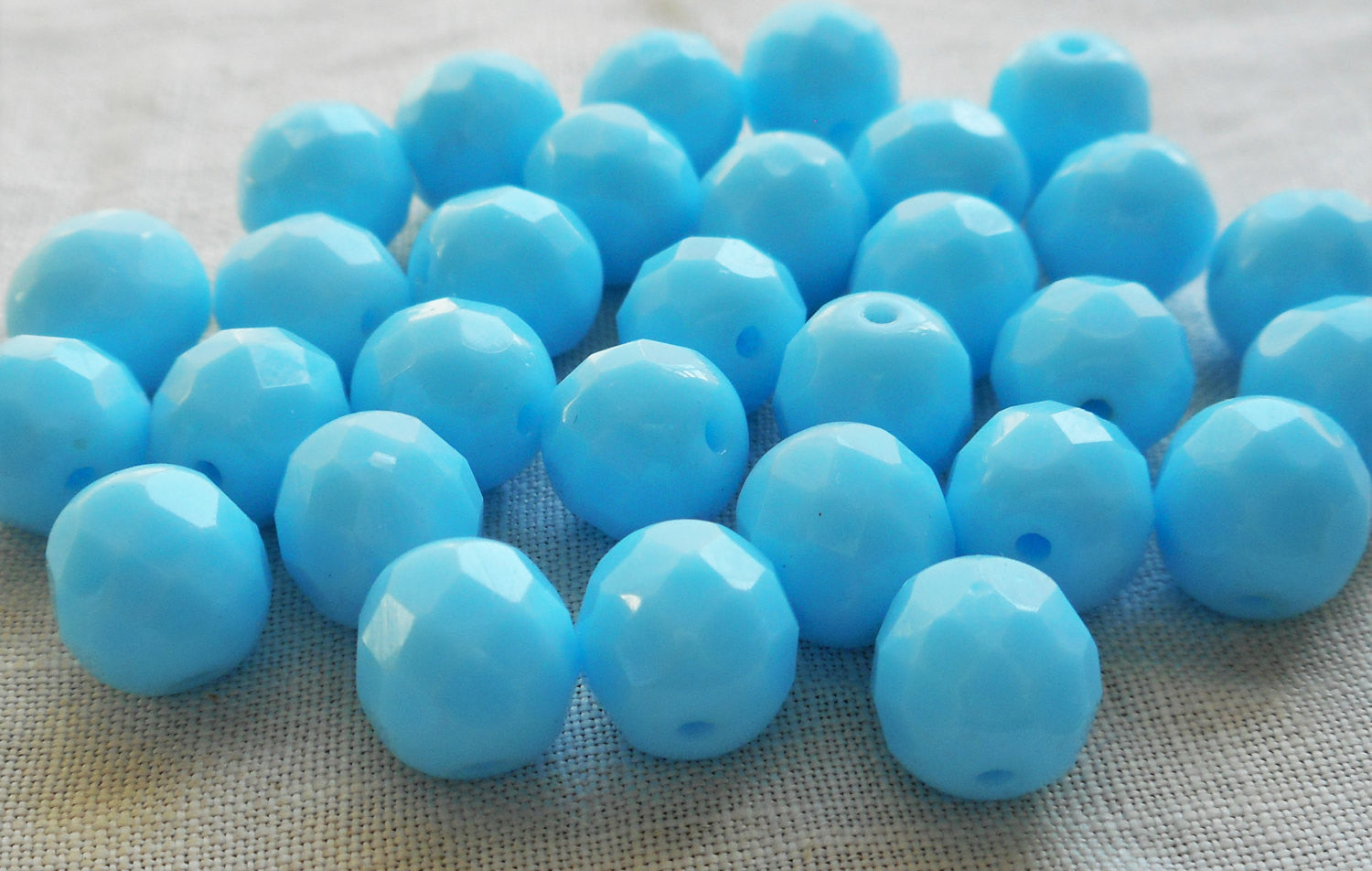 Lot of 25 8mm Opaque Turquoise Blue Czech glass beads, firepolished, faceted round beads, C90125 - Glorious Glass Beads