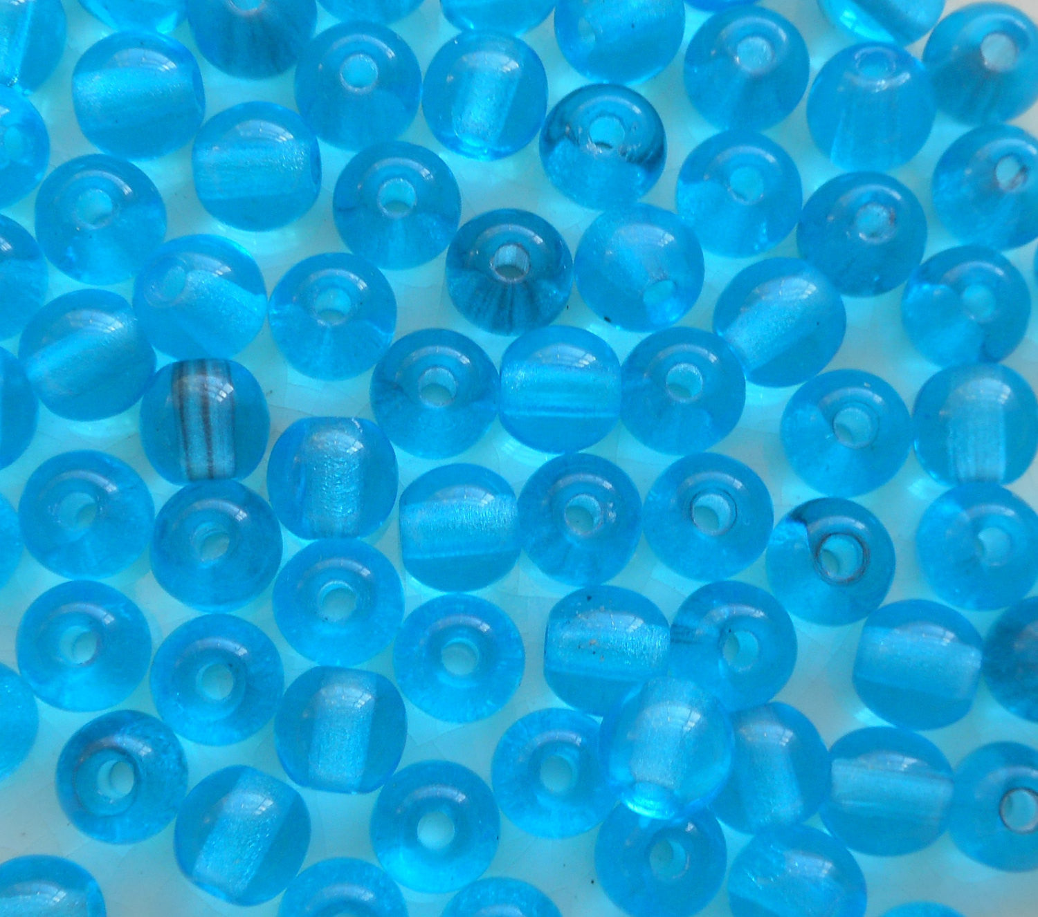 Lot of 25 8mm Czech glass big hole Aqua Blue beads, smooth round druk beads with 2mm holes C7601 - Glorious Glass Beads