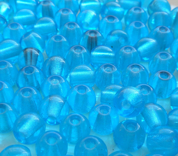 Lot of 25 8mm Czech glass big hole Aqua Blue beads, smooth round druk beads with 2mm holes C7601 - Glorious Glass Beads