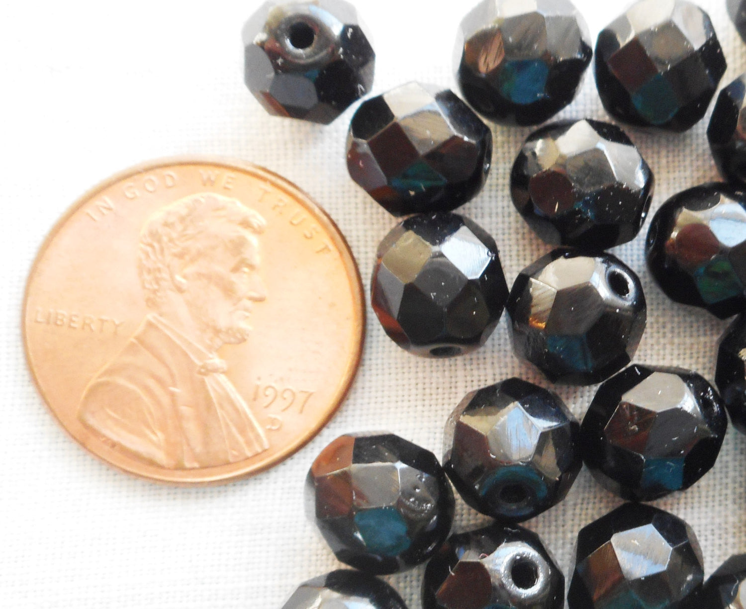Lot of 25 8mm Jet black Czech glass beads, firepolished faceted, round beads C4525 - Glorious Glass Beads