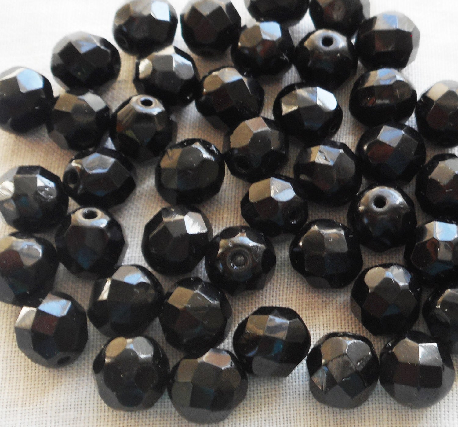 Lot of 25 8mm Jet black Czech glass beads, firepolished faceted, round beads C4525 - Glorious Glass Beads