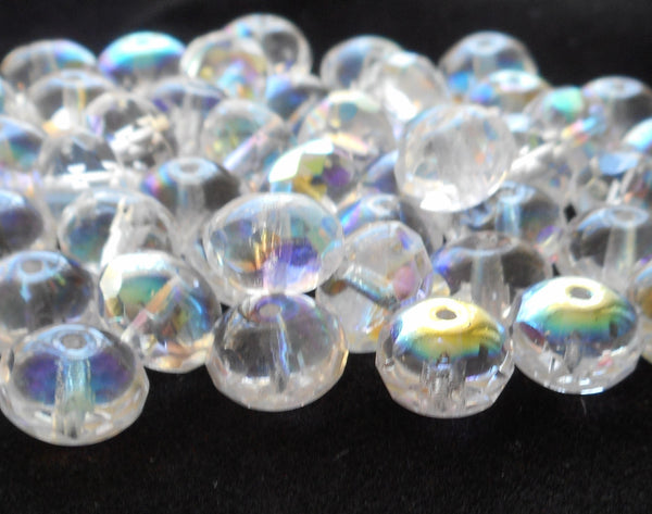 Lot of 25 6 x 9mm Crystal AB faceted puffy rondelle beads, Czech glass rondelles C3825