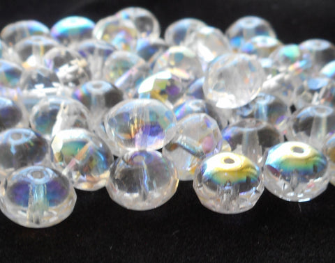 Lot of 25 6 x 9mm Crystal AB faceted puffy rondelle beads, Czech glass rondelles C3825 - Glorious Glass Beads