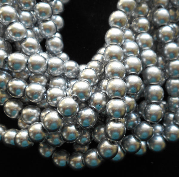 Lot of 50 6mm Matte Silver Czech glass druk beads, round druks, C11150