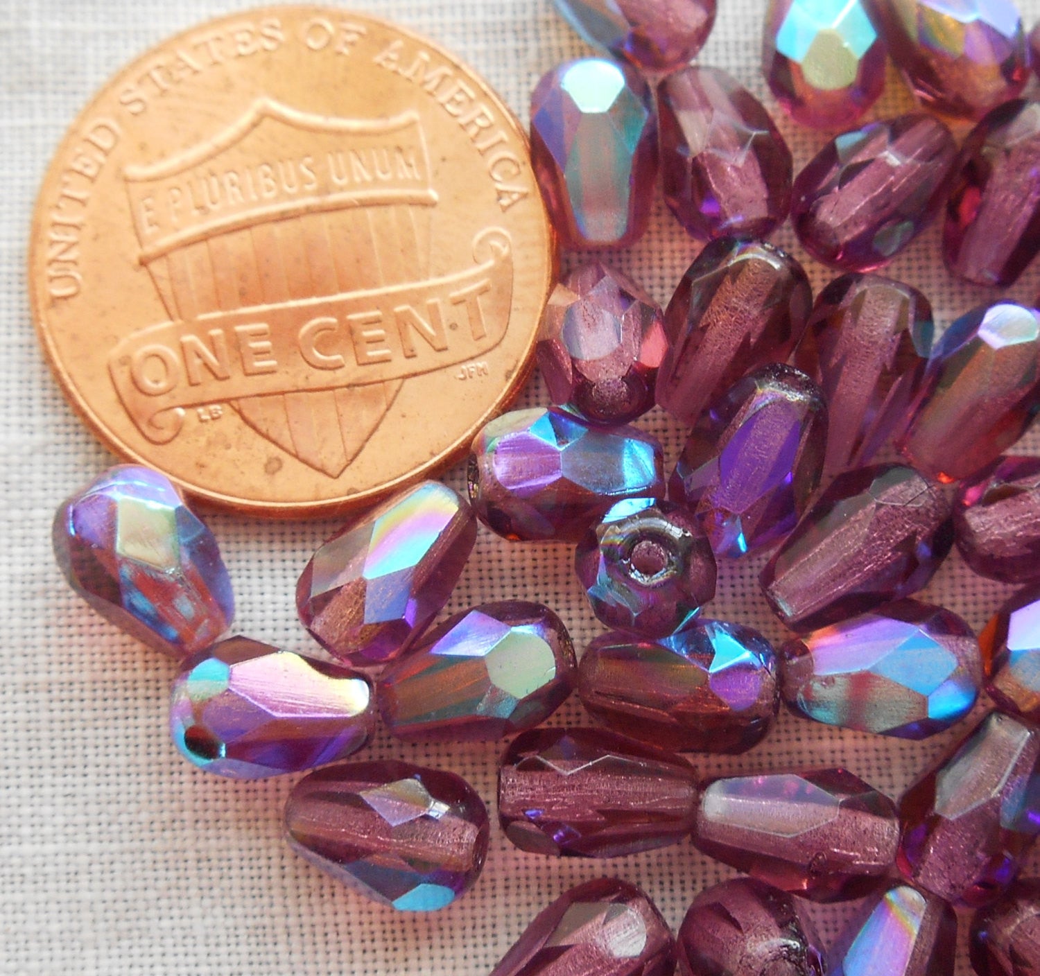 Lot of 25 7 x 5mm Czech glass amethyst AB, purple teardrop beads, faceted firepolished beads C5501 - Glorious Glass Beads
