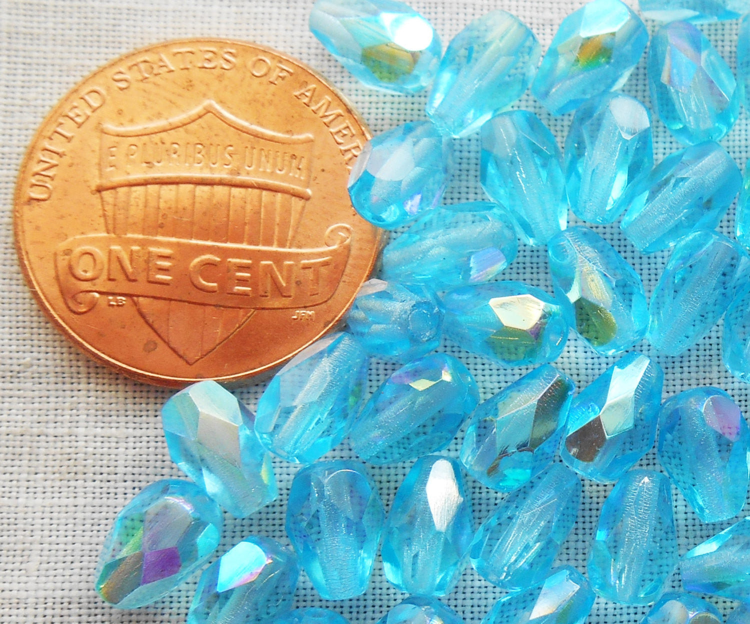 Lot of 25 7 x 5mm Aqua Blue AB teardrop Czech glass beads, faceted firepolished beads C3701 - Glorious Glass Beads