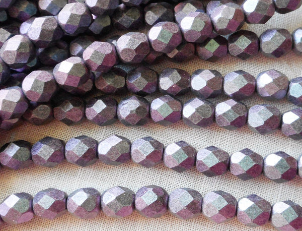 Lot of 25 Polychrome Orchid Aqua 6mm Czech glass beads, Matte Purple, Lavender hints of Blue firepolished, faceted beads C4601 - Glorious Glass Beads