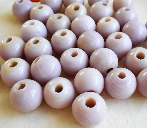 Ten 12mm Opaque Light Lavender big large hole glass beads with 3mm holes, smooth round druk beads, Made in India C0057