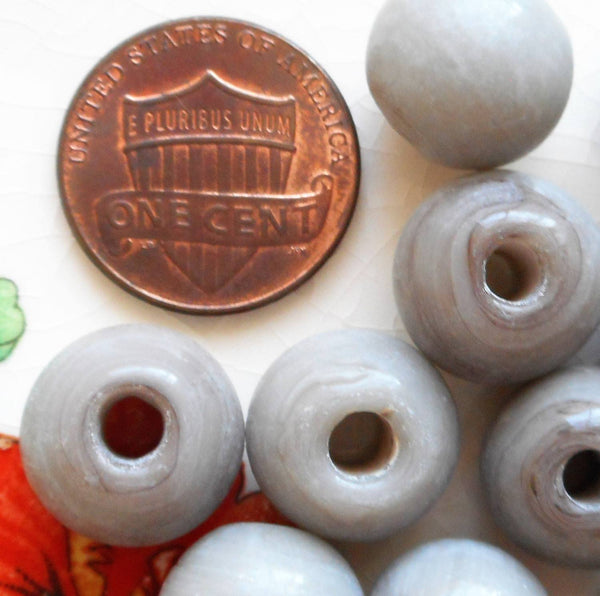 Ten 12mm Opaque Gray big large hole glass beads with 3mm holes, smooth round druk beads, Made in India C5501 - Glorious Glass Beads