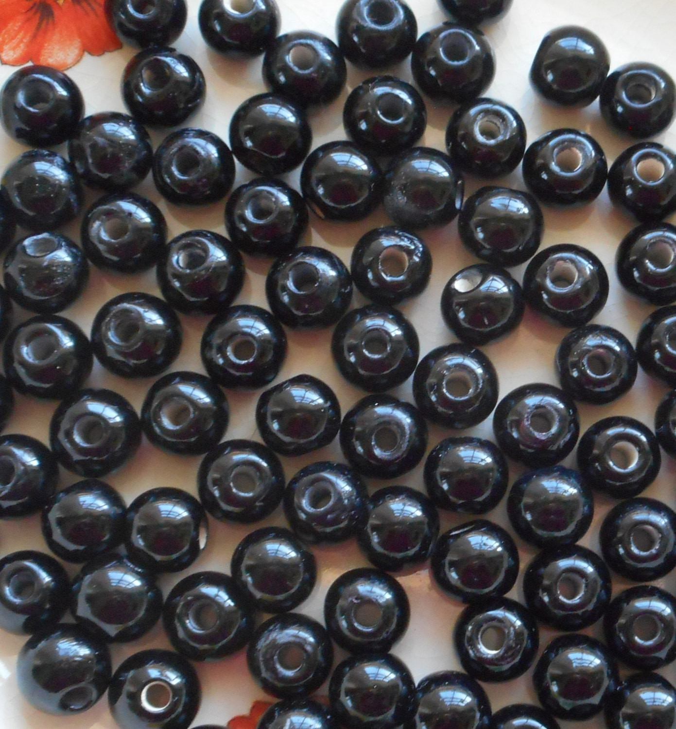 Ten 12mm Opaque Black big large hole glass beads with 3mm holes, smooth  round druk beads, Made in India C8401 – Glorious Glass Beads