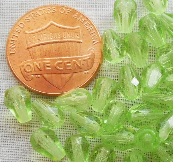 Lot of 25 7 x 5mm Peridot Green teardrop Czech glass beads, faceted firepolished beads C3601 - Glorious Glass Beads