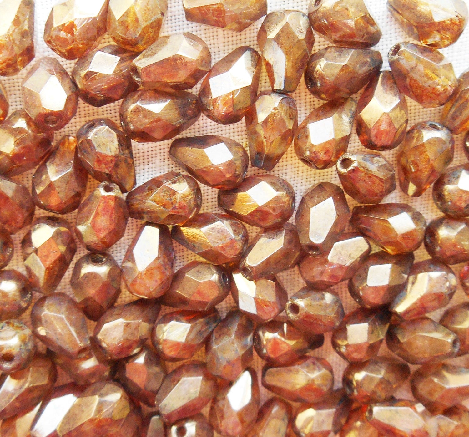 Lot of 25 7 x 5mm Lumi Brown teardrop Czech glass beads, faceted firepolished beads C5901 - Glorious Glass Beads