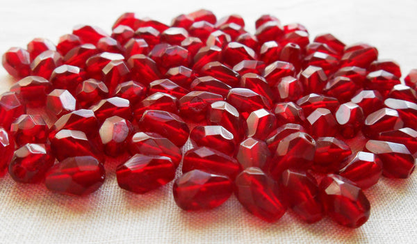 Lot of 25 7 x 5mm Ruby Red, Light Garnet teardrop Czech glass beads, faceted firepolished beads C4701 - Glorious Glass Beads