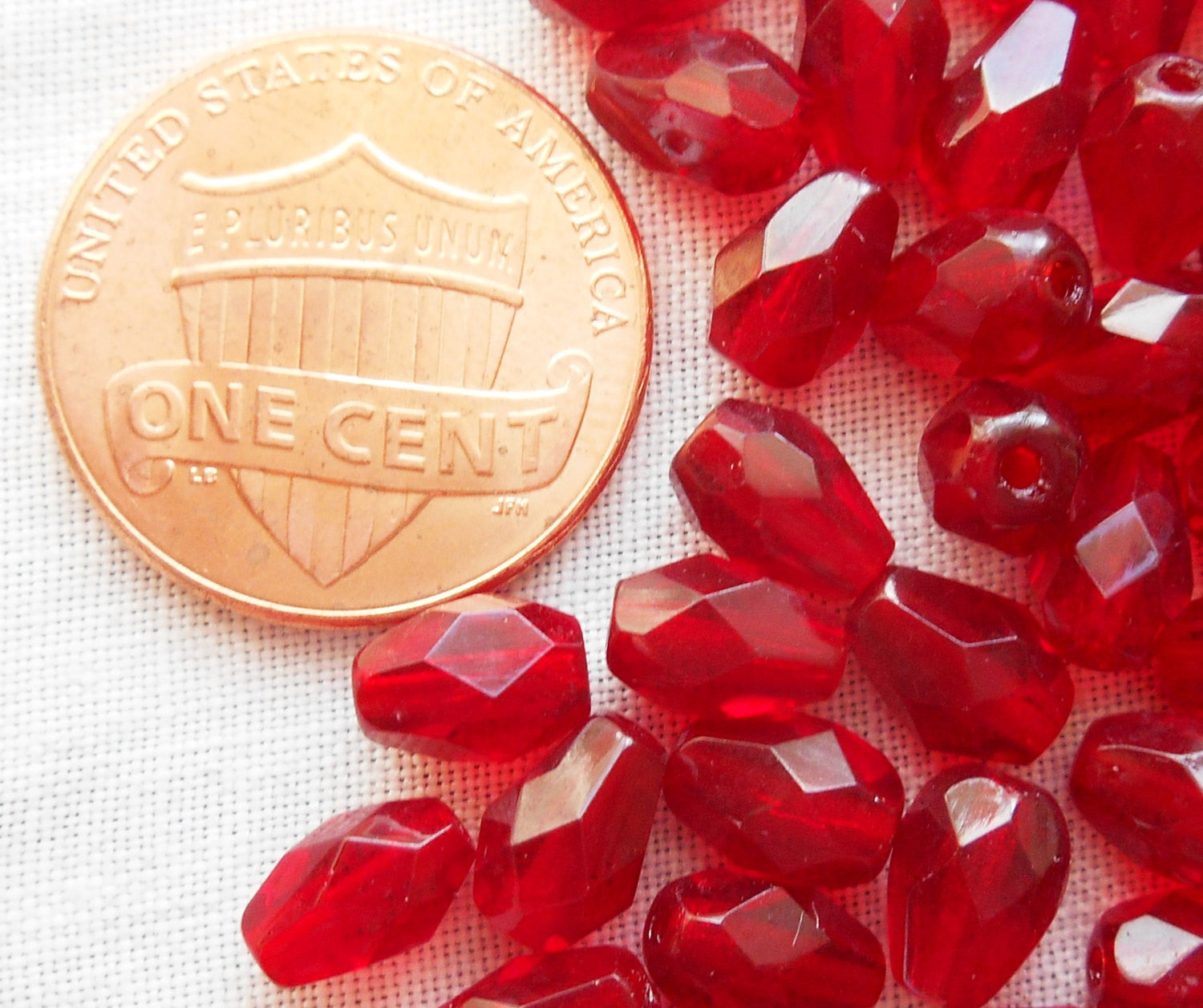Lot of 25 7 x 5mm Ruby Red, Light Garnet teardrop Czech glass beads, faceted firepolished beads C4701 - Glorious Glass Beads