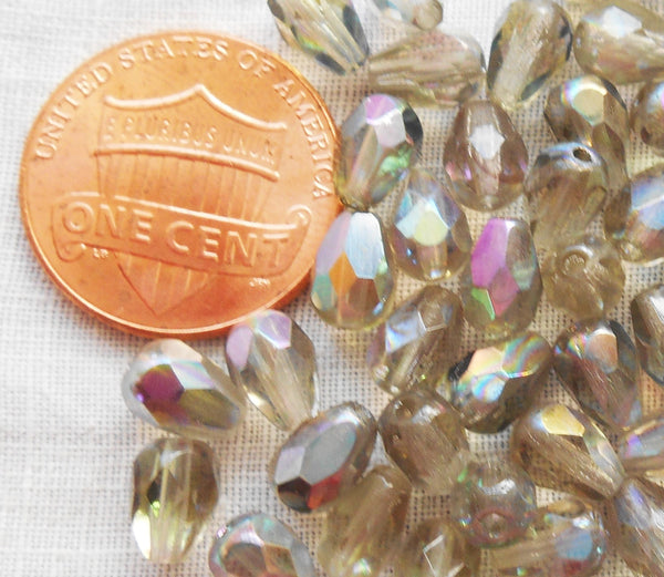 Lot of 25 7 x 5mm Black Diamond AB teardrop Czech glass beads, faceted firepolished beads C3701 - Glorious Glass Beads