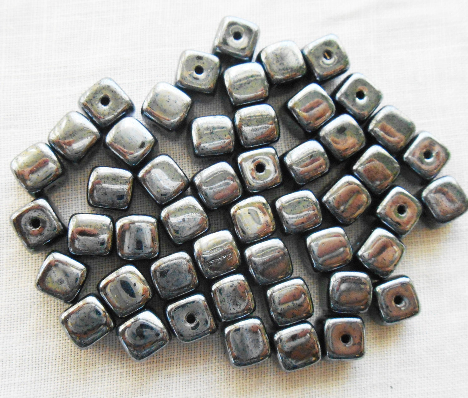 Lot of 25 Hematite metallic look Cube Beads, 5 x 7mm Czech glass beads, C8125 - Glorious Glass Beads