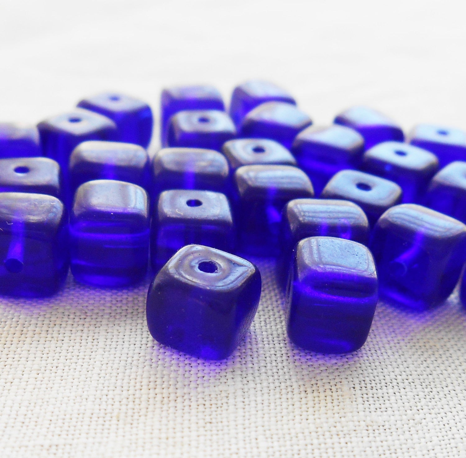 Lot of 25 Cobalt Blue Cube Beads, 5 x 7mm Czech glass beads, C2525 - Glorious Glass Beads