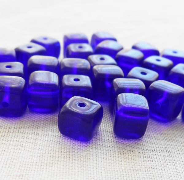 Lot of 25 Cobalt Blue Cube Beads, 5 x 7mm Czech glass beads, C2525 - Glorious Glass Beads