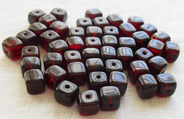 Lot of 25 Dark Garnet Red Cube Beads, 5 x 7mm Czech glass beads, C6125 - Glorious Glass Beads