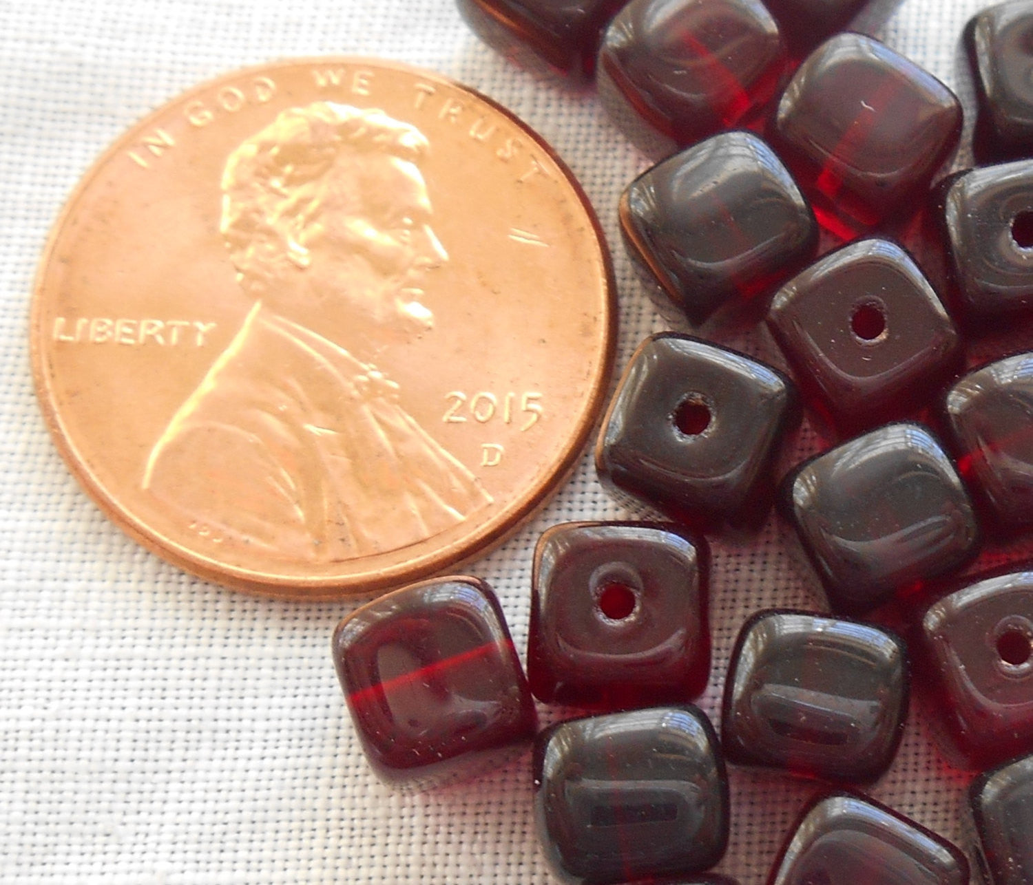 Lot of 25 Dark Garnet Red Cube Beads, 5 x 7mm Czech glass beads, C6125 - Glorious Glass Beads