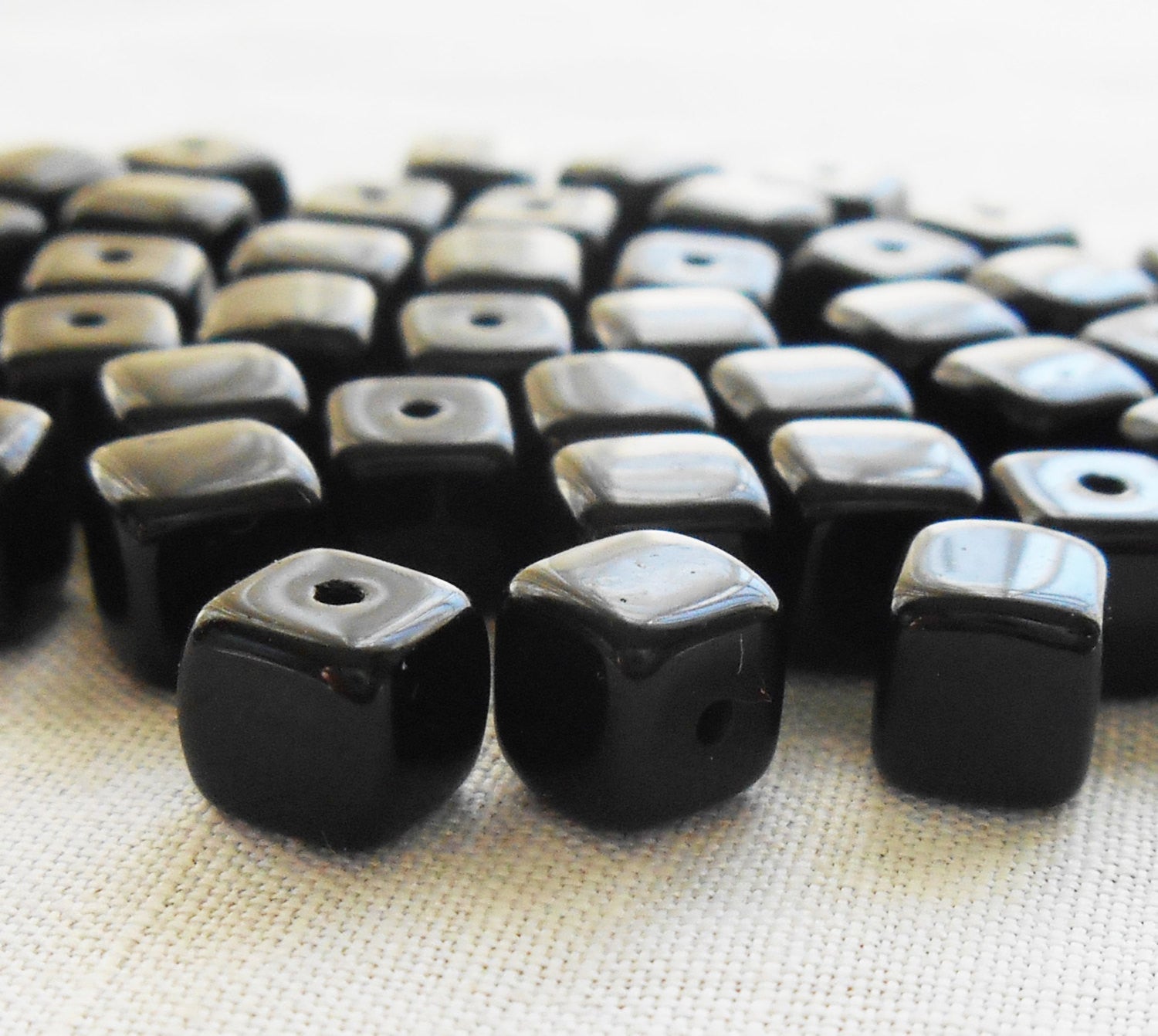 Lot of 25 Opaque Jet Black Cube Beads, 5 x 7mm Czech glass beads, C8125 - Glorious Glass Beads