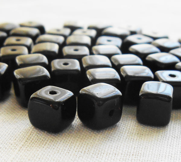 Lot of 25 Opaque Jet Black Cube Beads, 5 x 7mm Czech glass beads, C8125 - Glorious Glass Beads