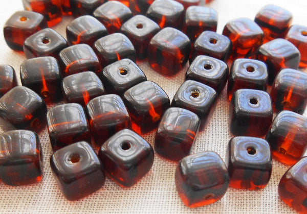 Lot of 25 Smoky Topaz, Tortoiseshell, Brown Cube Beads, 5 x 7mm Czech glass beads, C4225 - Glorious Glass Beads