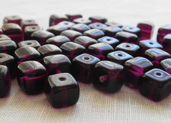 Lot of 25 Amethyst Purple Cube Beads, 5 x 7mm Czech glass beads, C1225 - Glorious Glass Beads