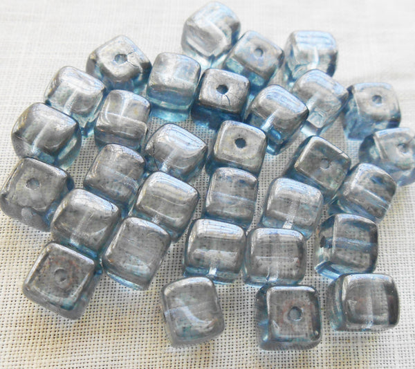 Lot of 25 Lumi BlueCube Beads, 5 x 7mm Czech glass beads, C6225 - Glorious Glass Beads