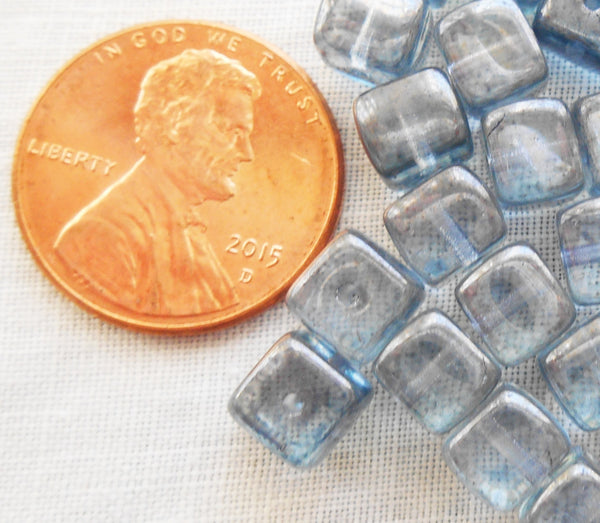 Lot of 25 Lumi BlueCube Beads, 5 x 7mm Czech glass beads, C6225 - Glorious Glass Beads