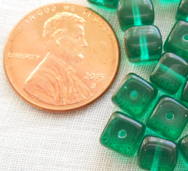 Lot of 25 Teal, Blue Green Cube Beads, 5 x 7mm Czech glass beads, C5325 - Glorious Glass Beads