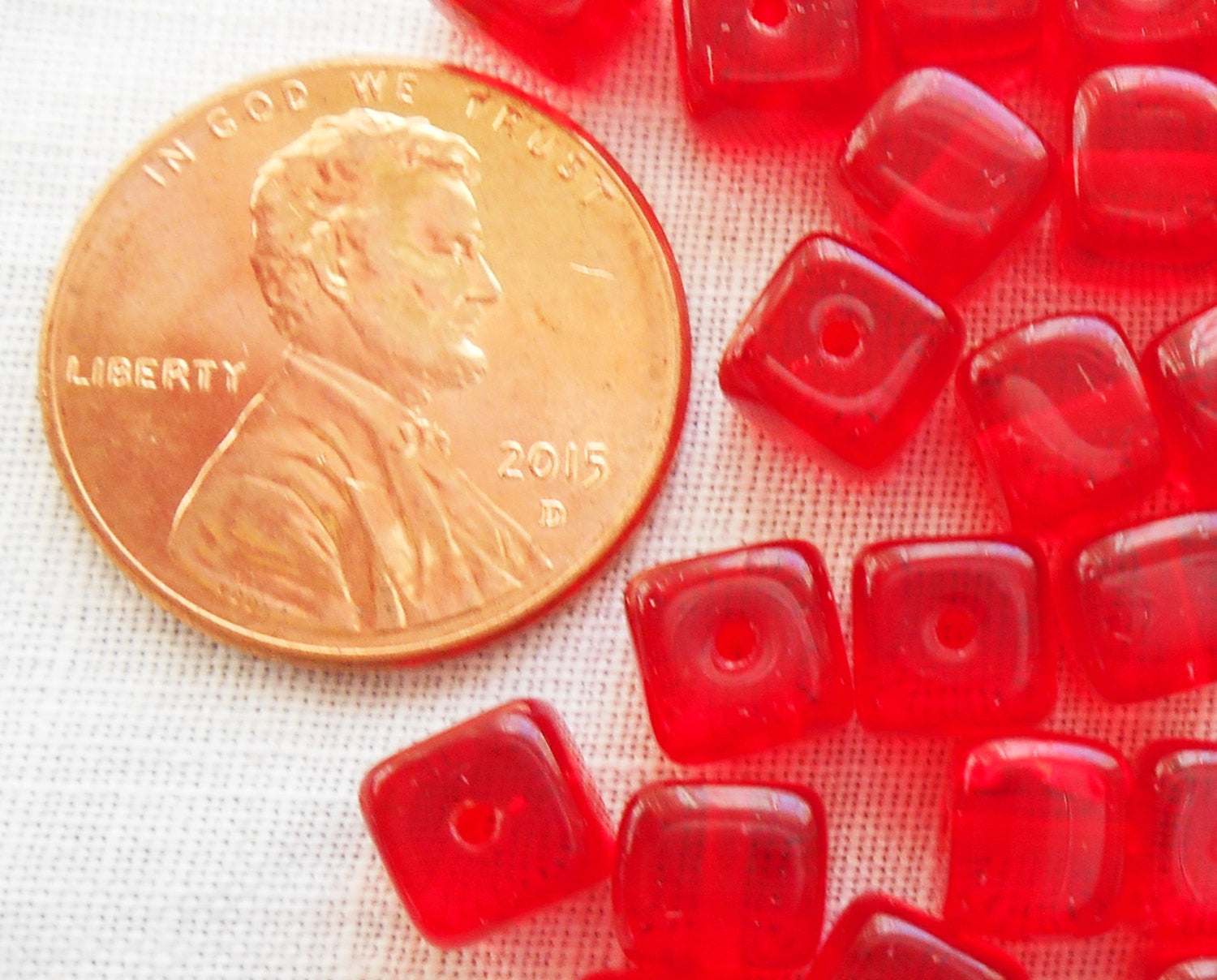 Lot of 25 Siam Red Cube Beads, 5 x 7mm Czech glass beads, C1425 - Glorious Glass Beads